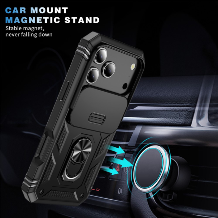 A-One Brand - iPhone 17 Pro Max Mobilskal Slide Camshield Kickstand - Svart