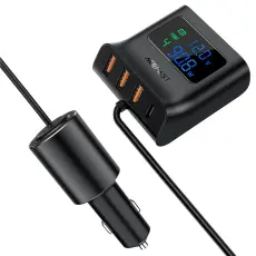 Acefast - Acefast Billaddare 90W 3x USB Till USB-C Cigarettändare - Svart