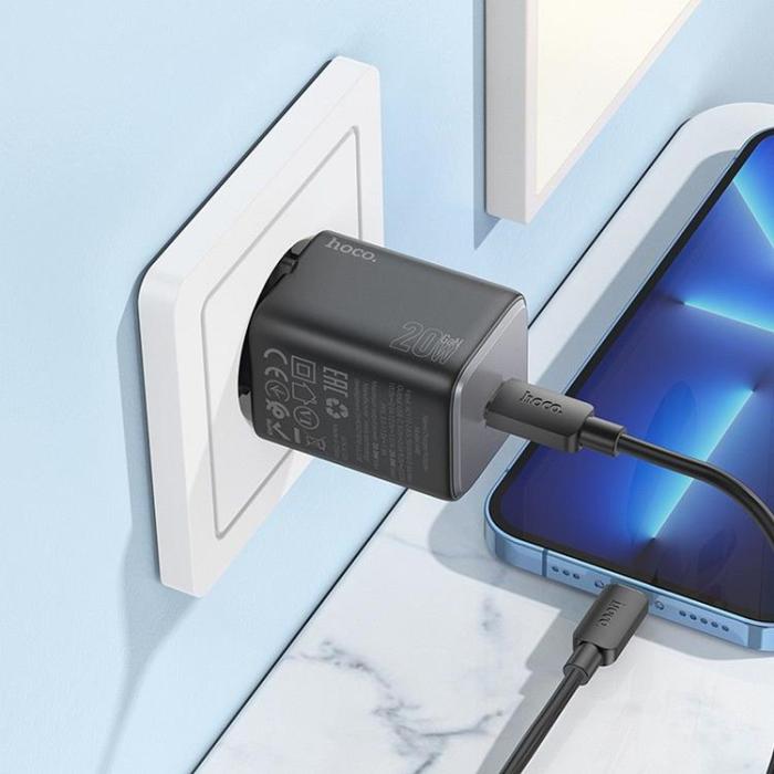 Hoco - Hoco Väggladdare 20W Type C + Kable USB-C till Lightning Kabel 1m - Svart
