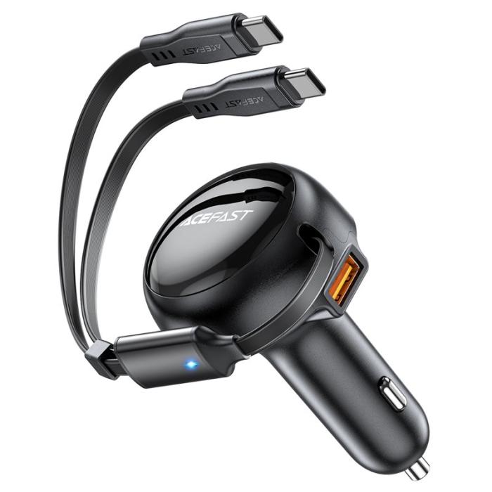 OEM - ACEFAST B13 53W USB-biladapter med 2 utdragbara Type-C-laddkablar