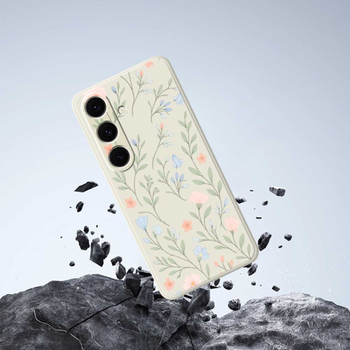 A-One Brand - Galaxy S25 Plus Mobilskal Pink Blue Flowers Straight Edge - Grön