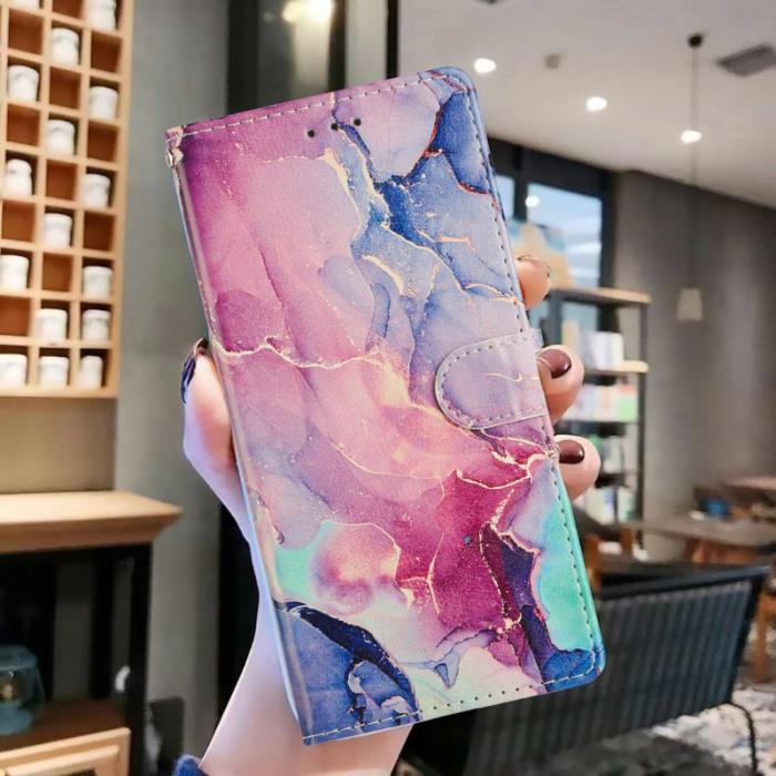 OEM - Samsung Galaxy A57 Plånboksfodral Konstläder - Grön Rosa Marmor