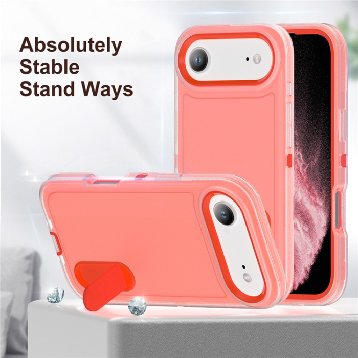 A-One Brand - iPhone 17 Air Mobilskal Kickstand Silikon - Transparent/Orange