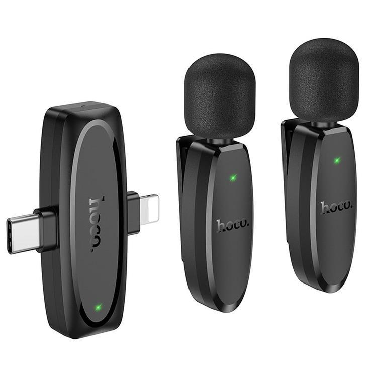 HOCO 2-st Trådlös Lavaliermikrofon Lightning, USB-C L15 - Svart