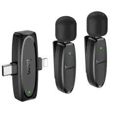 Hoco - HOCO 2-st Tr&aring;dl&ouml;s Lavaliermikrofon Lightning, USB-C L15 - Svart