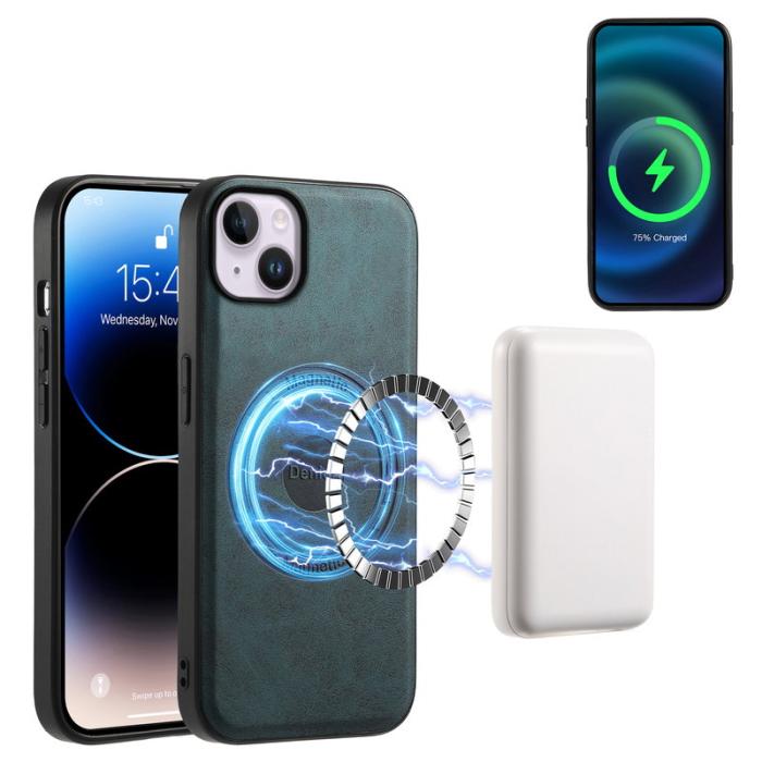 DENIOR - DENIOR D14 Mobilskal till iPhone 14 Plus Läder + TPU + PC Blå