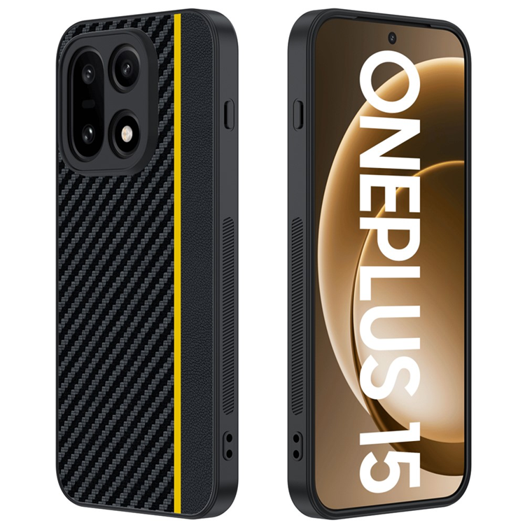 OnePlus 15 5G Mobilskal Carbon Fiber Texture Läder (Svart/Gul) | 2353 | AlltMobil