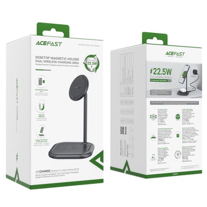 Acefast - Acefast 2-in-1 Trådlös Laddare MagSafe Qi 15W Stativ iPhone Apple AirPods - Grå