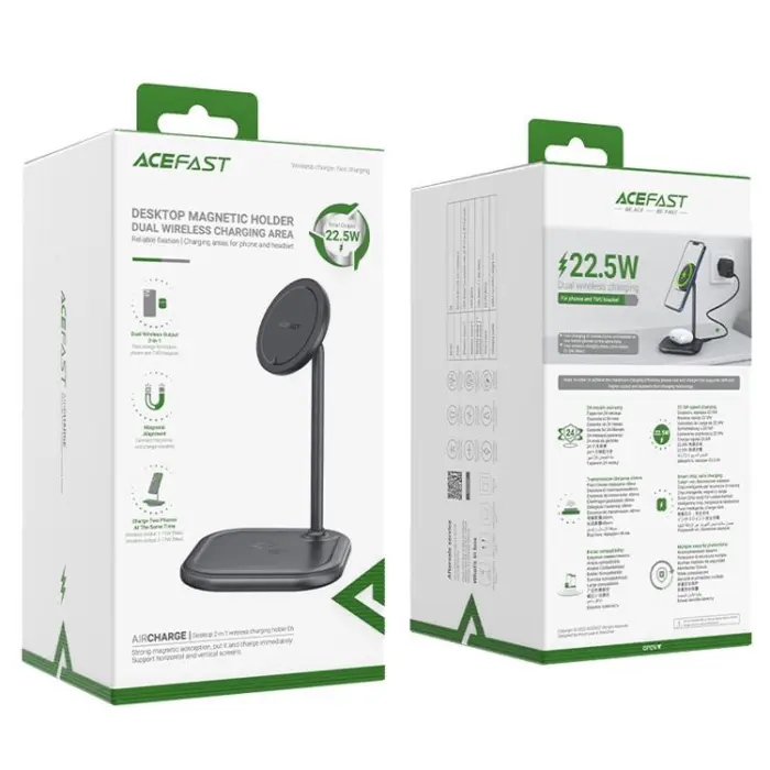 Acefast - Acefast 2-in-1 Trådlös Laddare MagSafe Qi 15W Stativ iPhone Apple AirPods - Grå