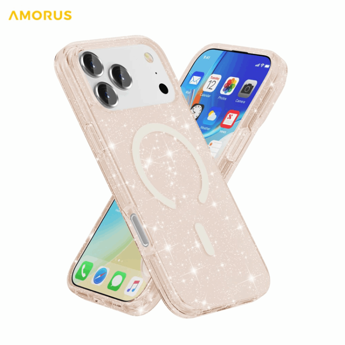 AMORUS - AMORUS Mobilskal till iPhone 17 Pro Max Magsafe Glitter Powder PC + TPU - Guld
