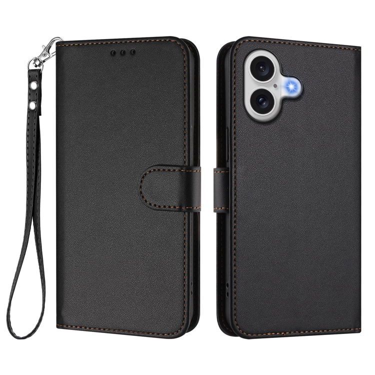 iPhone 16 Plånboksfodral Läder med Handledsrem - Svart | 2353 | AlltMobil