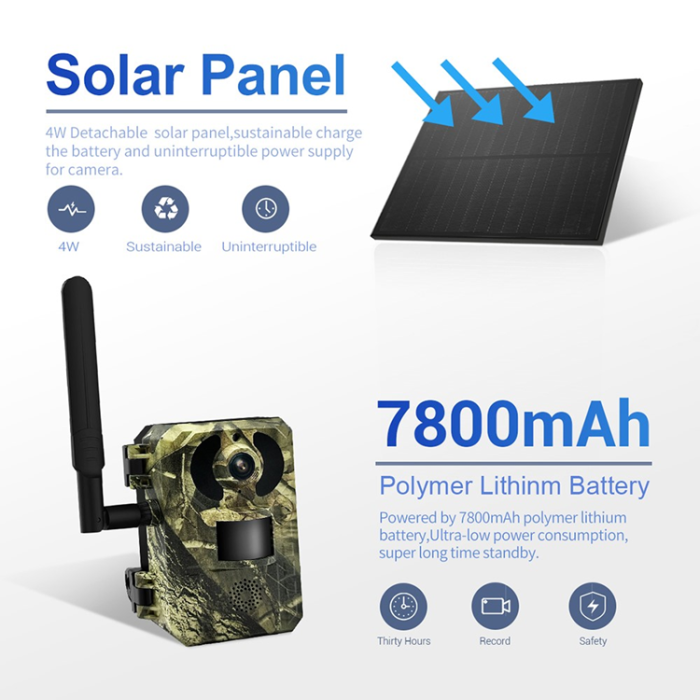 A-One Brand - ESCAM Solcellsdriven 4G-Jaktkamera Vattentät PIR-Rörelsesensor