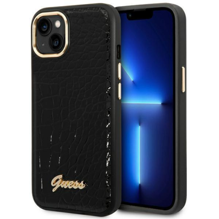 Guess - GUESS iPhone 14 Plus Skal Croco Collection - Svart