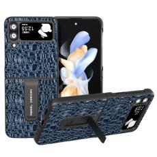ABEEL - ABEEL Samsung Galaxy Z Flip4 5G Skyddsfodral &Auml;kta L&auml;der Bl&aring;