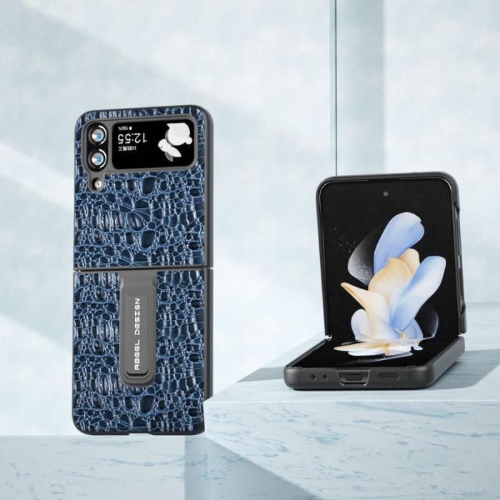 ABEEL - ABEEL Samsung Galaxy Z Flip4 5G Skyddsfodral Äkta Läder Blå