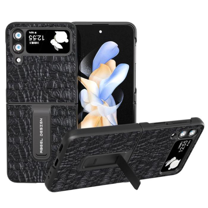ABEEL - ABEEL Samsung Galaxy Z Flip4 5G Skyddsfodral Äkta Läder Svart