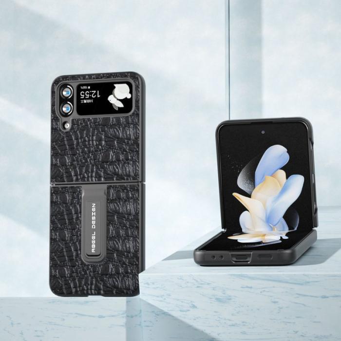 ABEEL - ABEEL Samsung Galaxy Z Flip4 5G Skyddsfodral Äkta Läder Svart