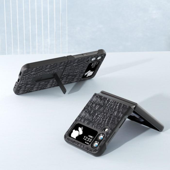 ABEEL - ABEEL Samsung Galaxy Z Flip4 5G Skyddsfodral Äkta Läder Svart