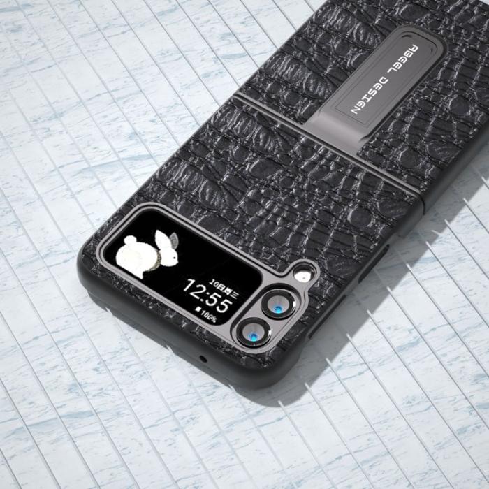 ABEEL - ABEEL Samsung Galaxy Z Flip4 5G Skyddsfodral Äkta Läder Svart