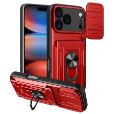 A-One Brand - iPhone 17 Pro Max Mobilskal Kamera Slider PC + TPU Kickstand - Röd