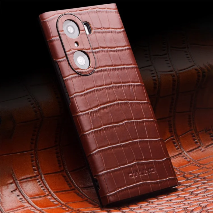 QIALINO - QIALINO Honor 60 Pro Fodral Cowhide Äkta Läder - Brun