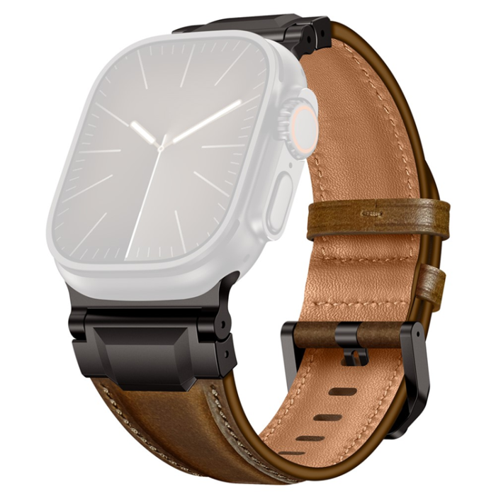 A-One Brand - Apple Watch (42/44/45/46/49mm) Armband Cowhide Läder - Mörkbrun