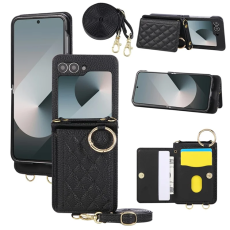 A-One Brand - Galaxy Z Flip 7 FE / Z Flip 6 Mobilskal Korthållare Kickstand Rhombus - Svart
