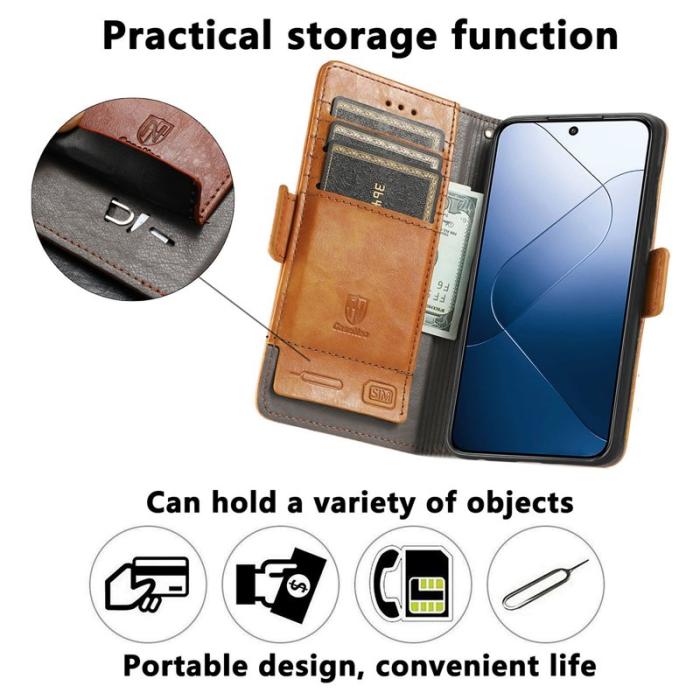 CASENEO - CASENEO Xiaomi 14T Pro Plånboksfodral Konstläder Ställ med RFID Röd