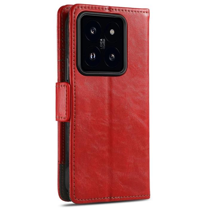 CASENEO - CASENEO Xiaomi 14T Pro Plånboksfodral Konstläder Ställ med RFID Röd