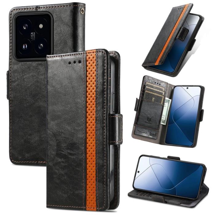 CASENEO - CASENEO Xiaomi 14T Pro Plånboksfodral Konstläder Ställ med RFID - Svart