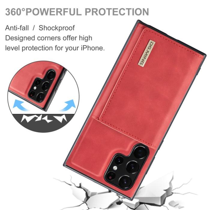 DG.MING - DG.MING 2-in-1 Konstläder Plånboksfodral Samsung Galaxy S22 Ultra Röd