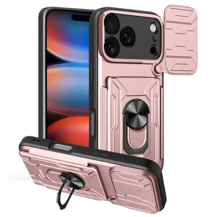 A-One Brand - iPhone 17 Pro Max Mobilskal Kamera Slider PC + TPU Kickstand - Roséguld