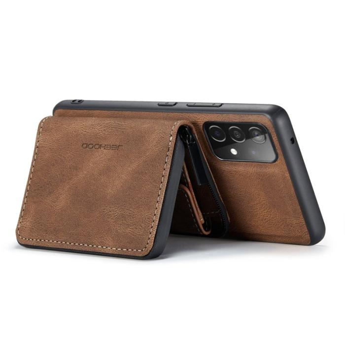 JEEHOOD - JEEHOOD Detachable Zipper Wallet Mobilskal för Samsung Galaxy A32 5G - Brun