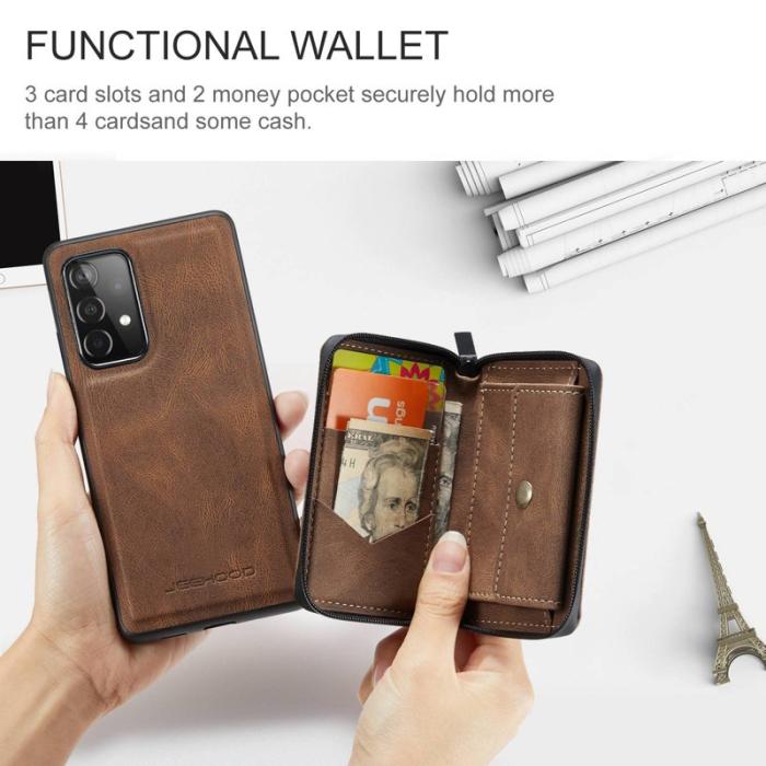 JEEHOOD - JEEHOOD Detachable Zipper Wallet Mobilskal för Samsung Galaxy A32 5G - Brun
