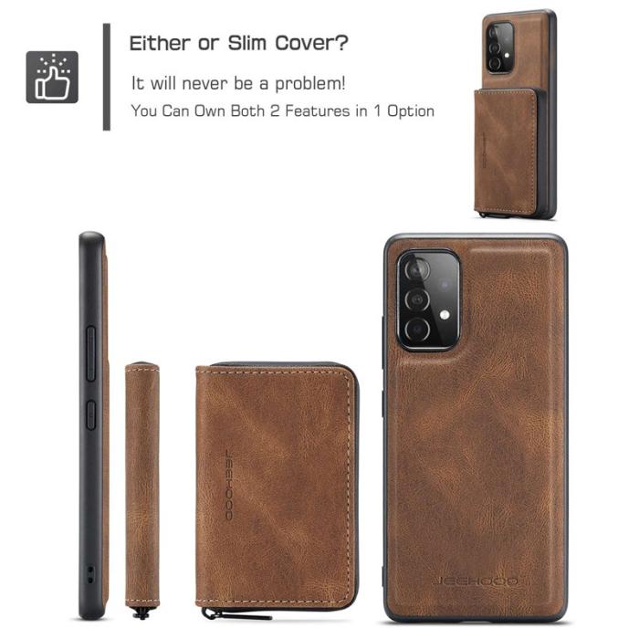 JEEHOOD - JEEHOOD Detachable Zipper Wallet Mobilskal för Samsung Galaxy A32 5G - Brun