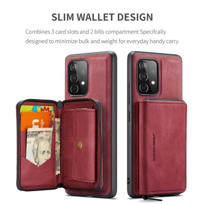 JEEHOOD - JEEHOOD Detachable Zipper Wallet Mobilskal för Samsung Galaxy A32 5G - Röd