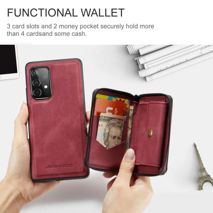 JEEHOOD - JEEHOOD Detachable Zipper Wallet Mobilskal för Samsung Galaxy A32 5G - Röd