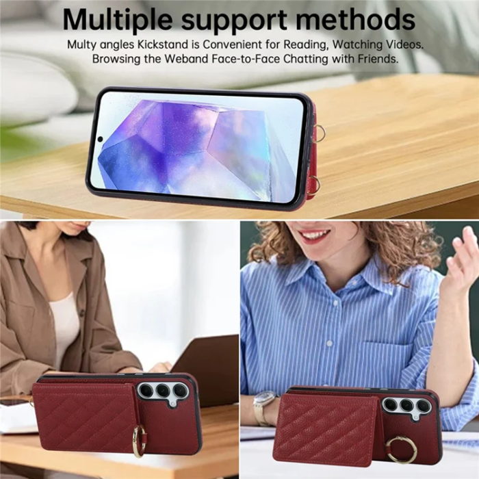 A-One Brand - Galaxy S25/S24 Mobilskal Korthållare Kickstand Rhombus - Röd