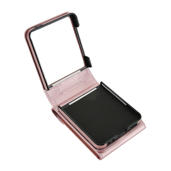 A-One Brand - Galaxy Z Flip7 Plånboksfodral Litchi med Axelrem - Roséguld
