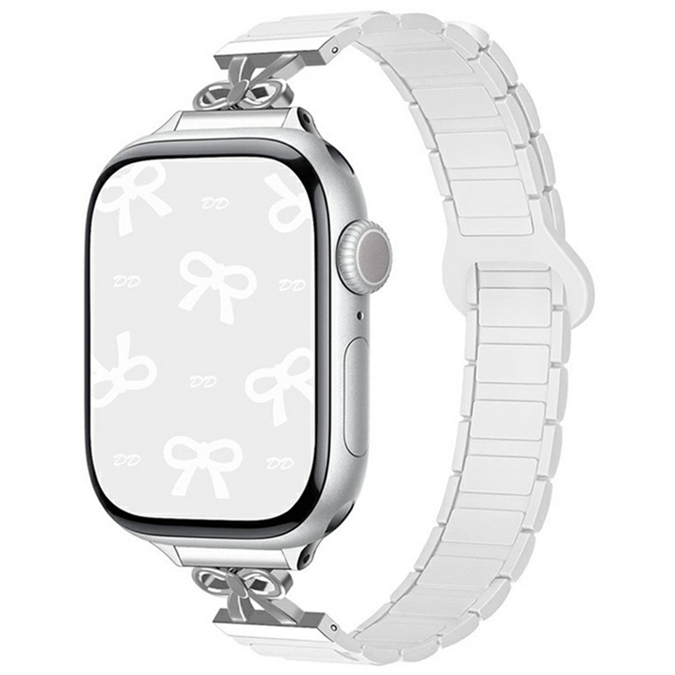 Apple Watch 42/44/45/46/49mm Armband Magnetic Bowknot - Ceramic Vit | 5122 | AlltMobil
