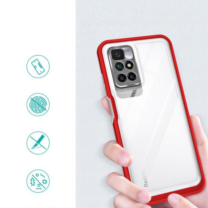 OEM - Xiaomi Redmi 10 4G (2021/2022) Skal Clear 3in1 - Röd