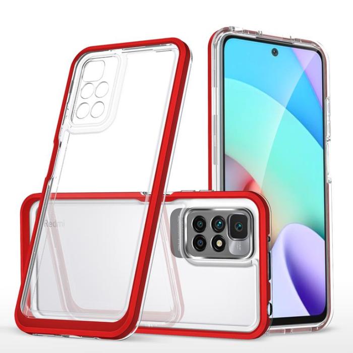 OEM - Xiaomi Redmi 10 4G (2021/2022) Skal Clear 3in1 - Röd