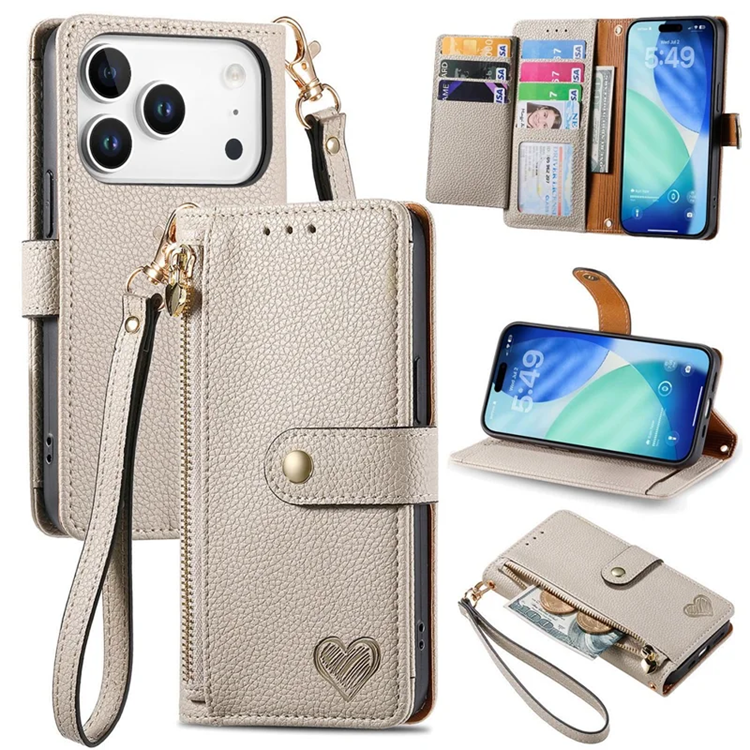 iPhone 17 Pro Max Plånboksfodral RFID Zipper med rem - Grå | 2353 | AlltMobil