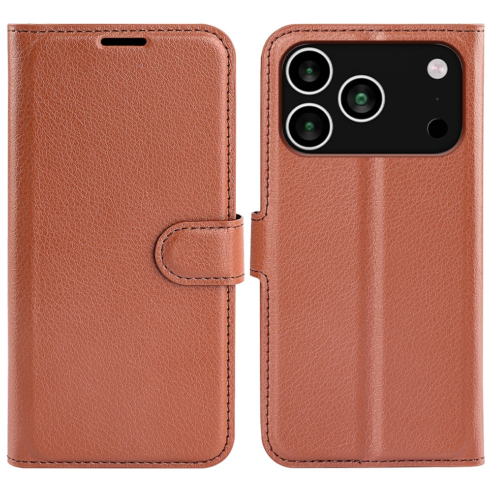 AMORUS iPhone 17 Pro Max Konstläder Plånboksfodral Flipstativ Litchi - Brun | 2353 | AlltMobil