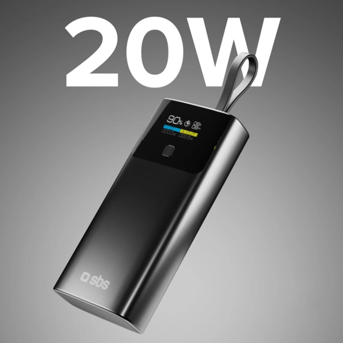 SBS - SBS Powerbank 10000mAh 20W PD Och USB-C Kabel med LCD - Grå