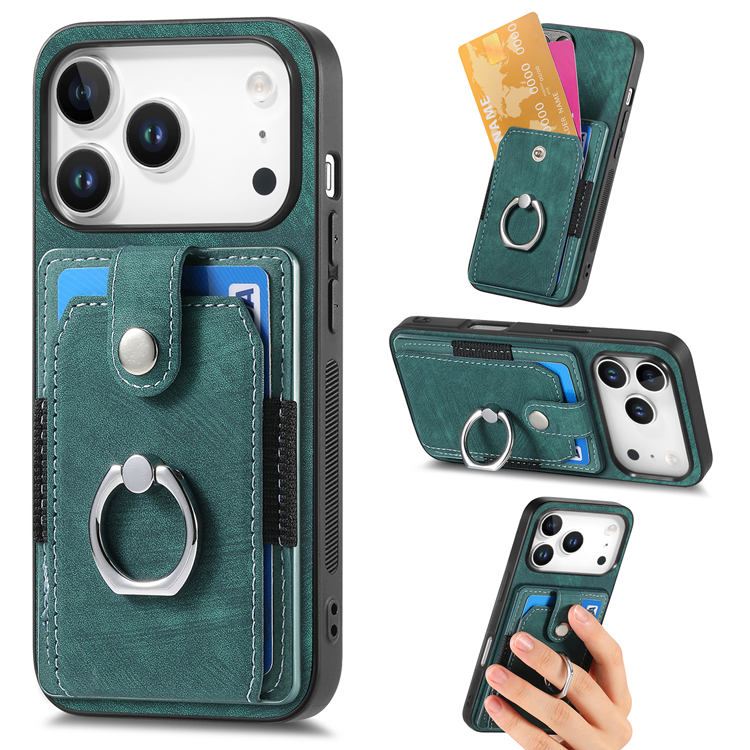 iPhone 17 Pro Mobilskal med Korthållare Läder Kickstand - Grön | 2353 | AlltMobil