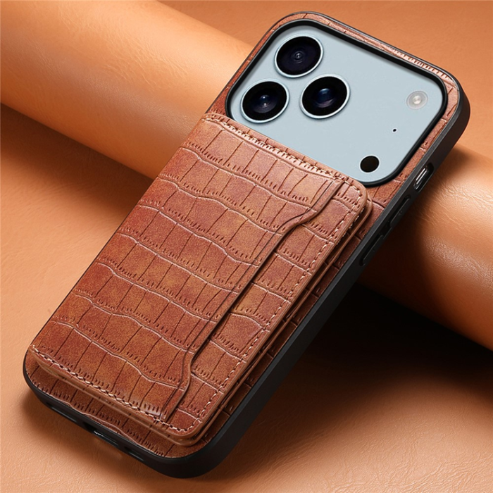 A-One Brand - iPhone 17 Pro Max Mobilskal Korthållare Crocodile - Brun