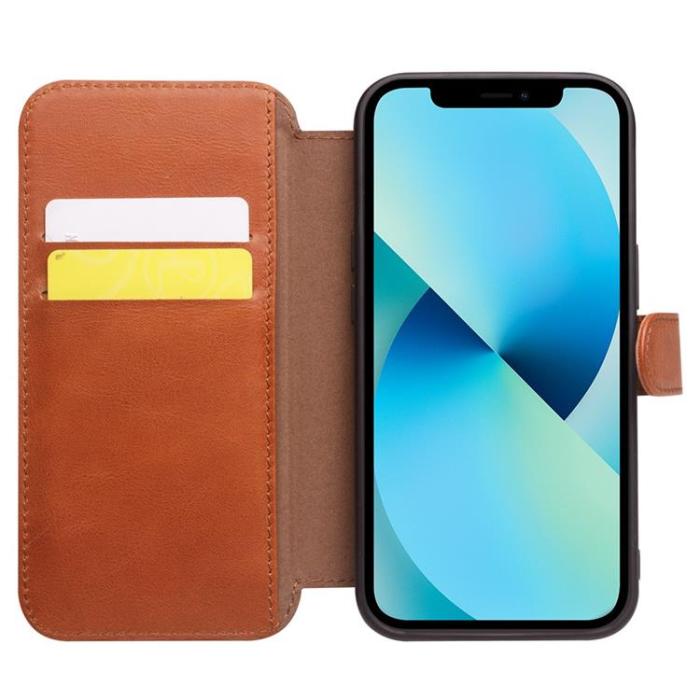 UTGATT1 - Qialino Äkta Läder Fodral iPhone 13 Mini - Brun
