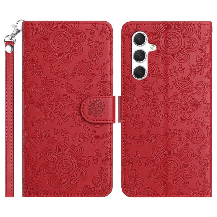 OEM - Samsung Galaxy S26 Plånboksfodral Blommönster Konstläder Flip - Röd