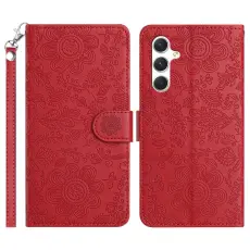 OEM - Samsung Galaxy S26 Pl&aring;nboksfodral Blomm&ouml;nster Konstl&auml;der Flip - R&ouml;d